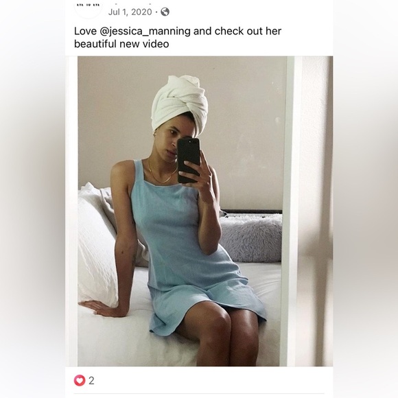 Blue linen square neck mini dress - Picture 1 of 4